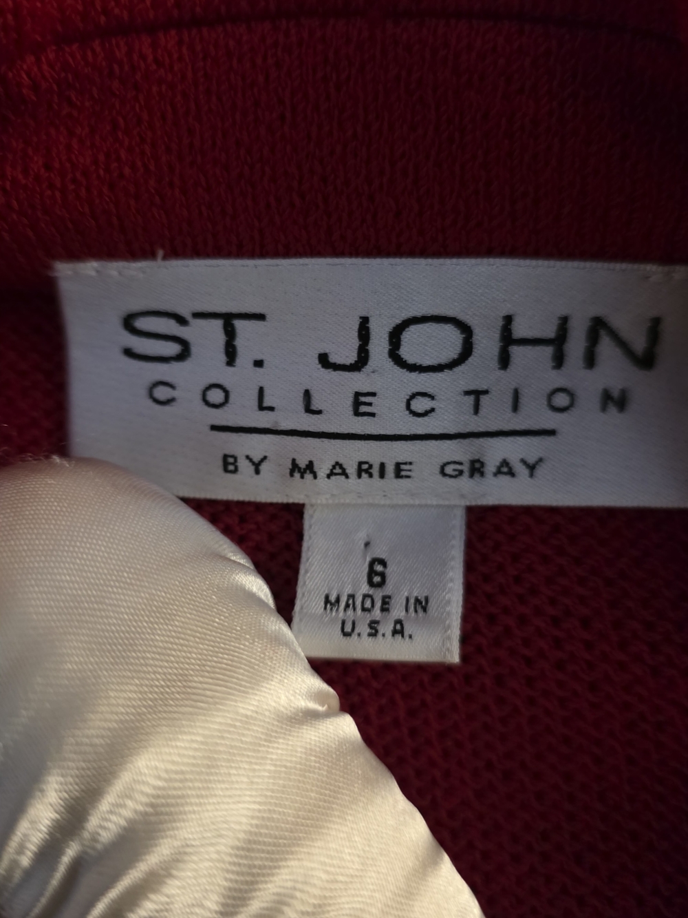 St John Collection Marie Gray Red Long Knit Jacket Coat Gold Buttons Sz 6 - Picture 10 of 10